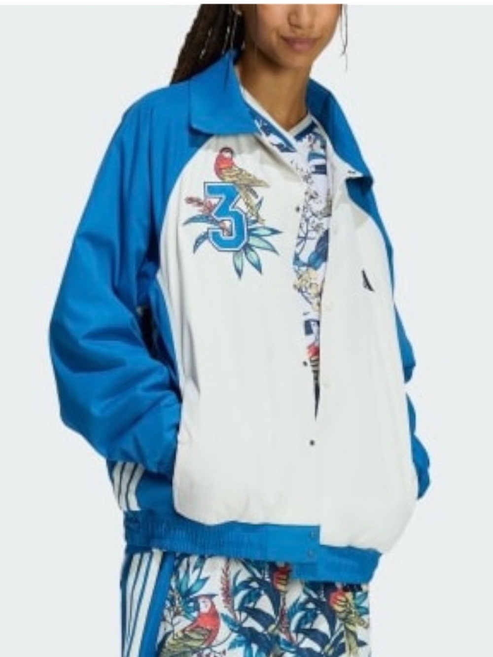 NWT $200 adidas x FARM RIO Premium Quilted Jacket Women’s XL Oversized Fit Blue